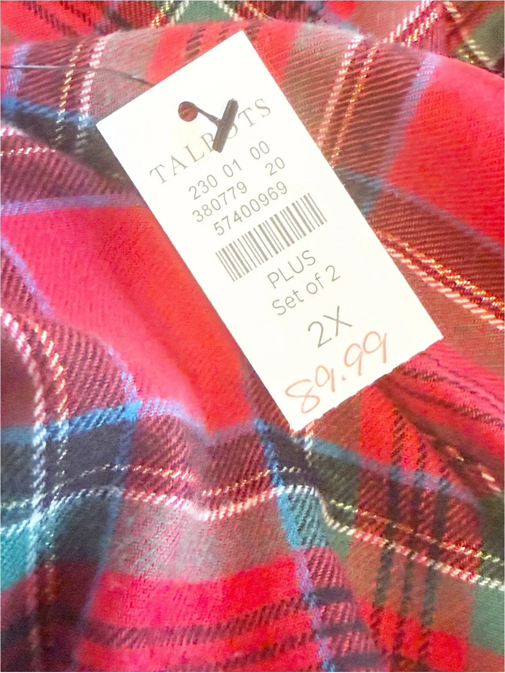 New TALBOTS Red Plaid Cotton Flannel Pajama Set SOLSTICE Holiday Cabin Sz 2X